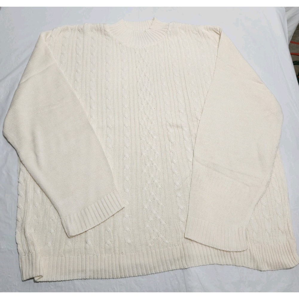 Vintage Haband Cable‎ Knit Pullover Mock Turtleneck Sweater 3XL Cream / Ivory